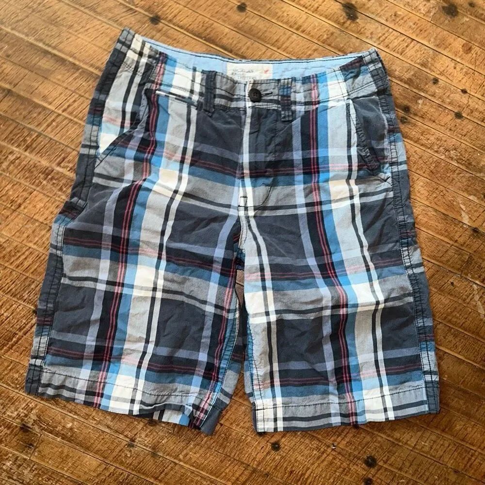 American Eagle blue plaid longer length 30 normcore shorts